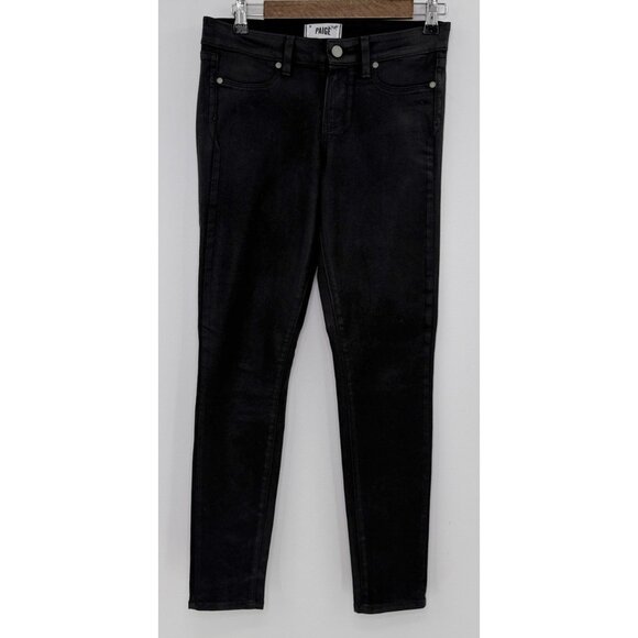 Paige Women's Verdugo Ankle Black Coated Jeans Size 27 Stretch Biker Preppy - Picture 1 of 10